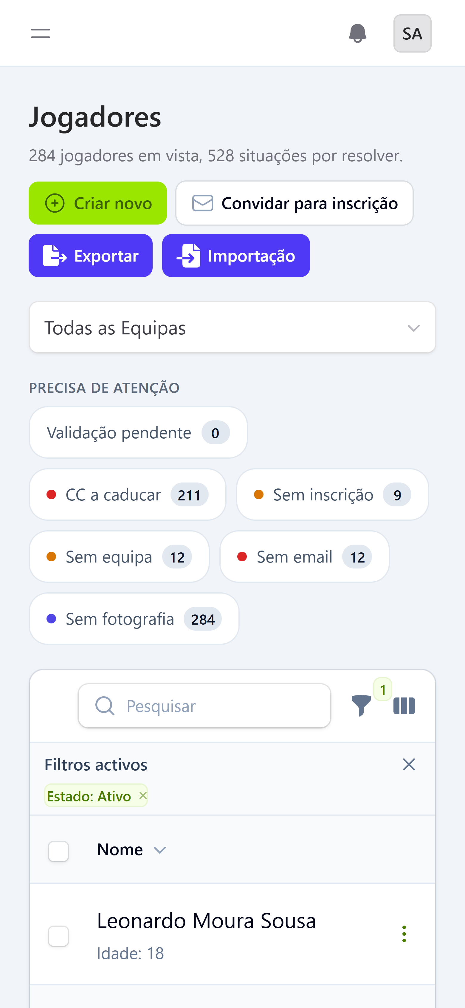 Lista de atletas